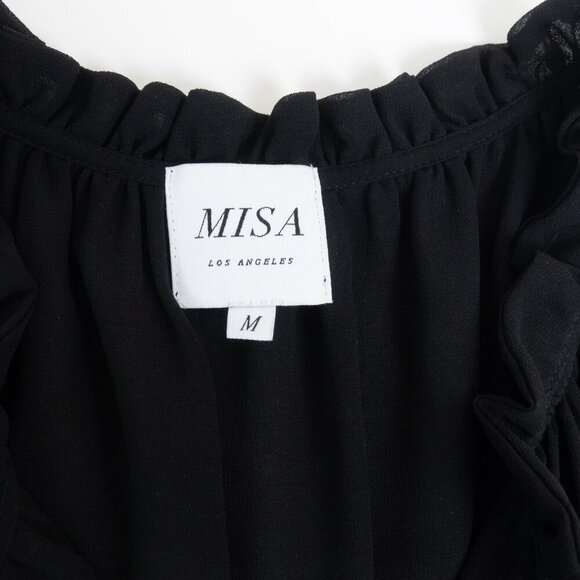 MISA Los Angeles Black Sleeveless Tassel Hem Midi Dress Medium Boho Chic - Picture 5 of 14